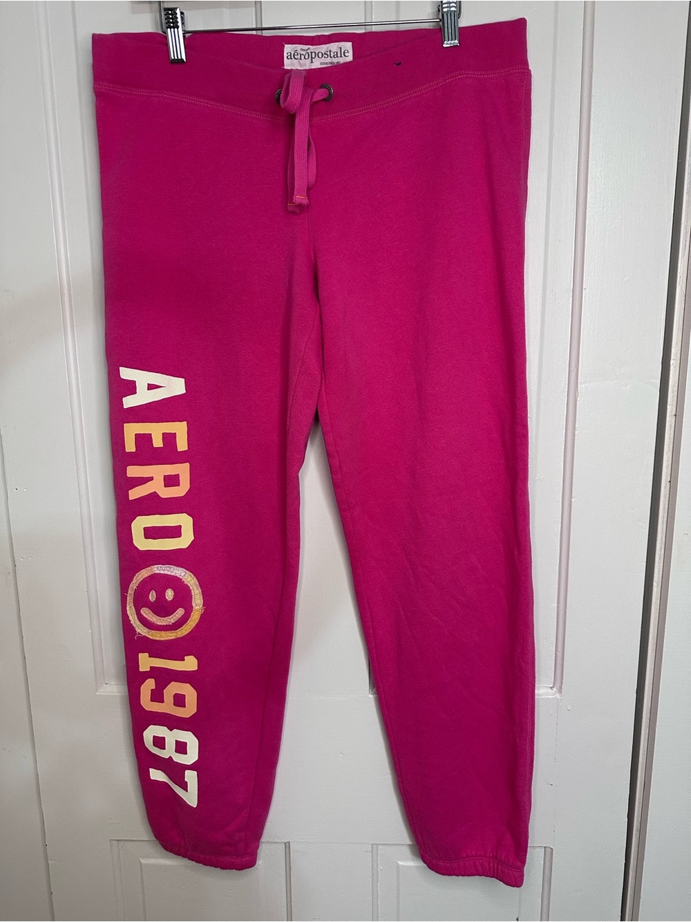 Aéropostale Women's L Pink Fleece Jogger Pants Drawstring Elastic Waist Logo